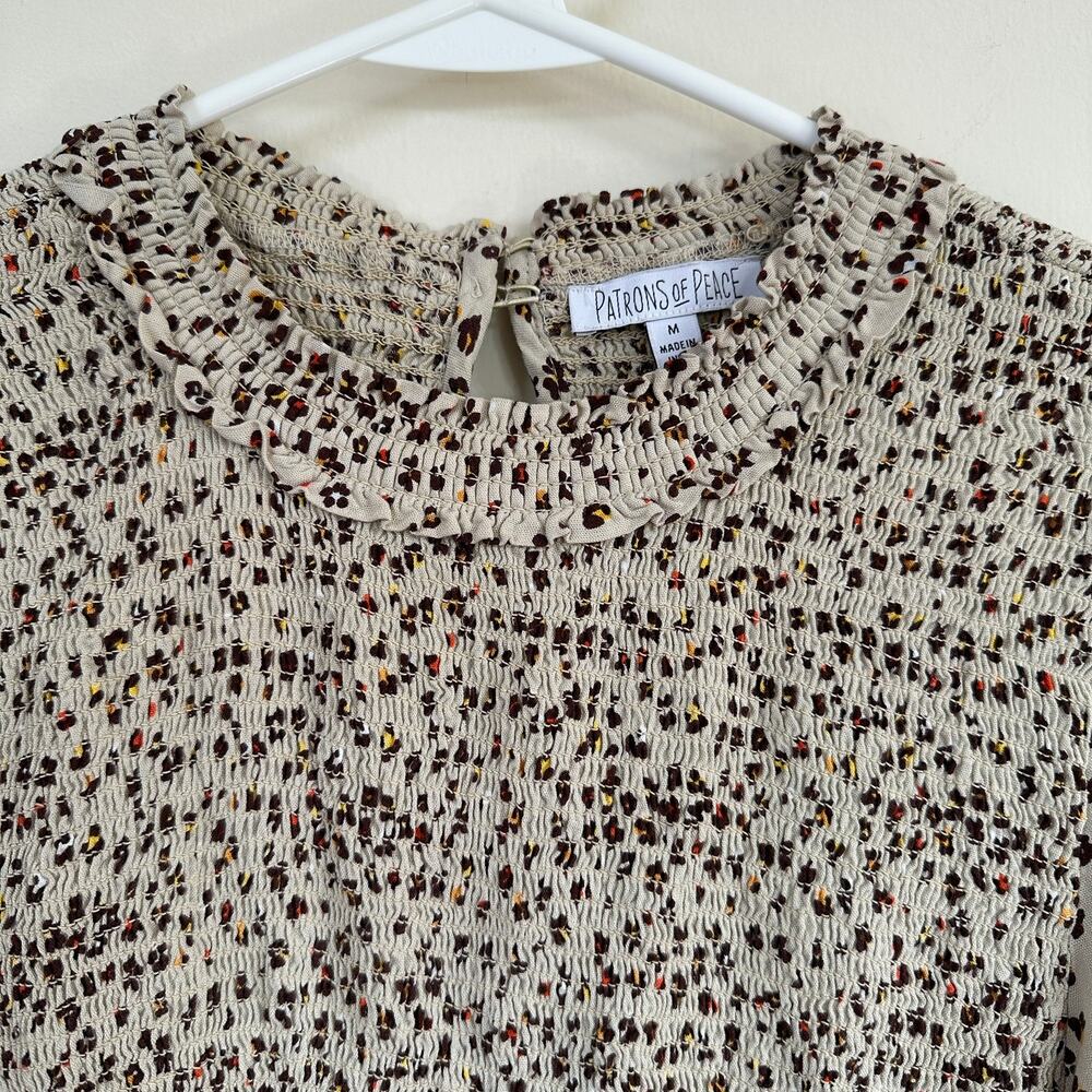 Patrons Of Peace Cottage Floral Smocked Top Cropped Long Sleeve Womens MED - Picture 2 of 11